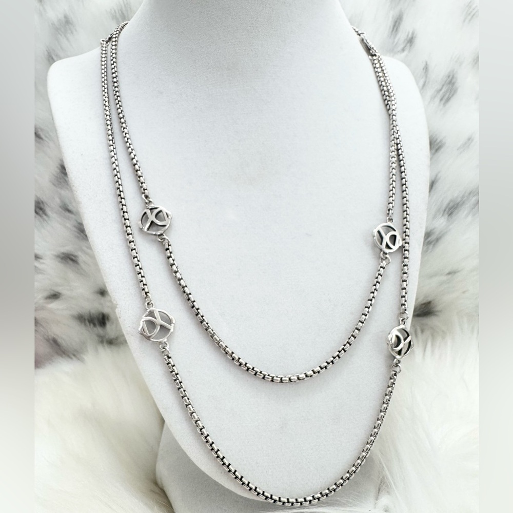 David Yurman 36” DY Logo Station Box Chain Necklace .925